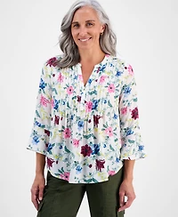 Style & Co Petite Chintz Floral Pintuck Top, Macy's Exclusive