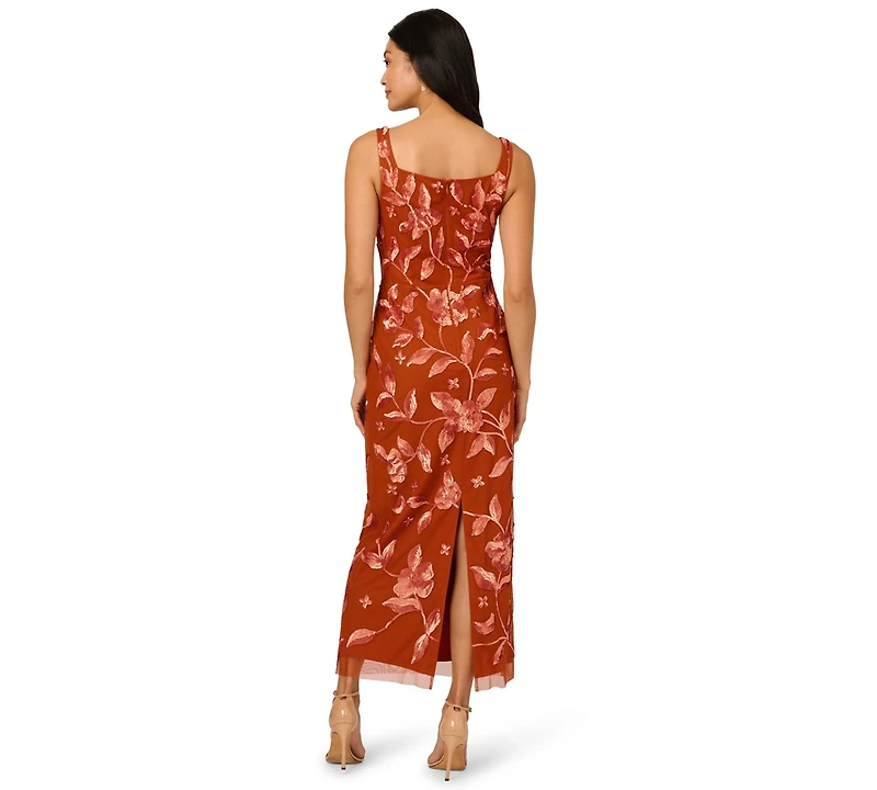 Adrianna Papell Women's Beaded Mesh Slim Column Dress
