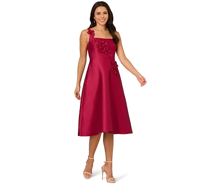Adrianna Papell Women's Mikado 3D Flower Midi Dress