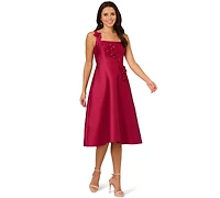 Adrianna Papell Women's Mikado 3D Flower Midi Dress