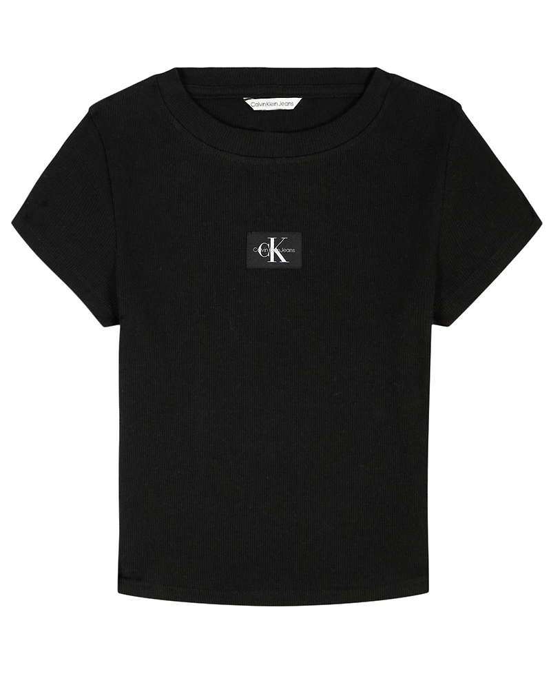 Calvin Klein Big Girls Monogram Patch Rib T-Shirt