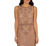 Adrianna Papell Women's Beaded Blouson Sleeveless Long Dress
