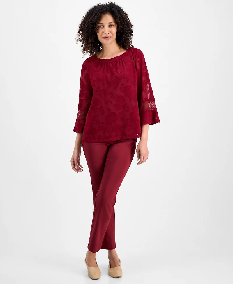 Jm Collection Petite Jacquard Lace-Inset Blouse, Macy's Exclusive