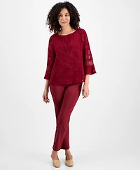 Jm Collection Petite Jacquard Lace-Inset Blouse, Macy's Exclusive