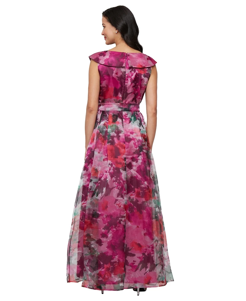 Alex Evenings Printed V-Neck Long A-Line Gown
