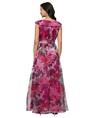 Alex Evenings Printed V-Neck Long A-Line Gown