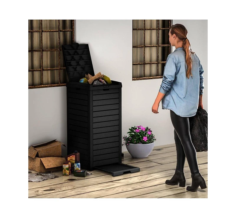 Mondawe 31 Gallon Large Outdoor Trash Can with Lid and Liquid Drawer