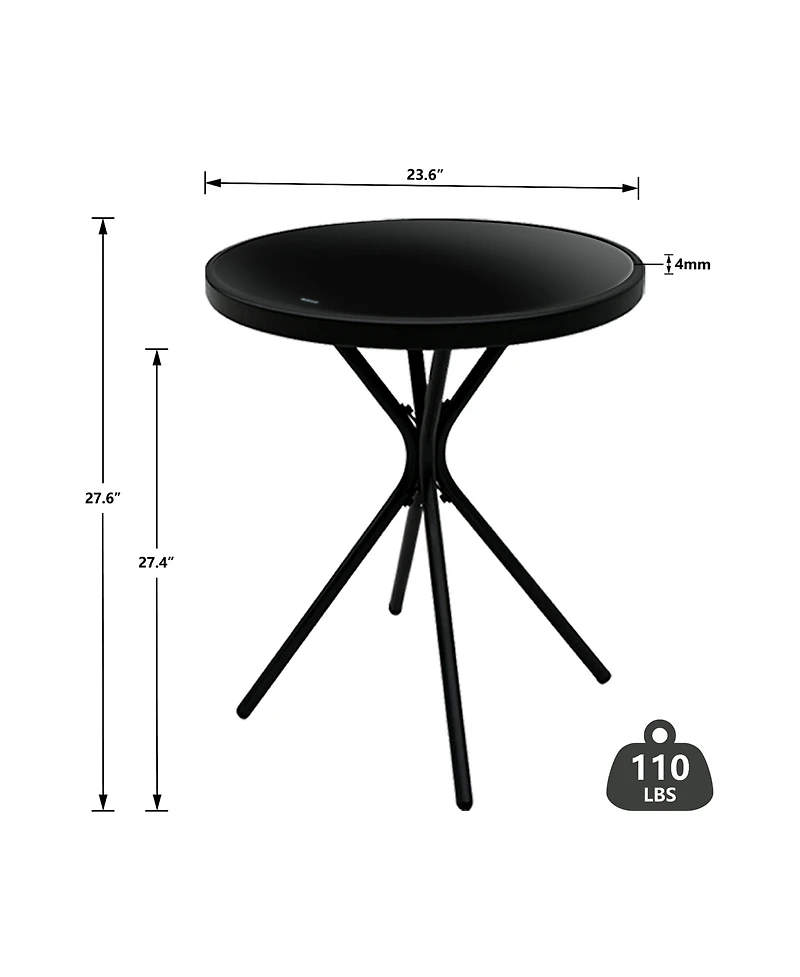Steel Outdoor Patio Side Coffee Table with Tempered Glass Tabletop