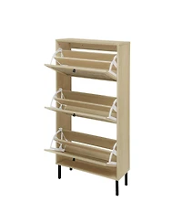 Boyel Living Rattan Shoe Storage Cabinet with 3 Flip Drawers Rattan 3 Door Shoe Rack Freestanding Modern Shoe Storage Cabinet for Entryway, Natural