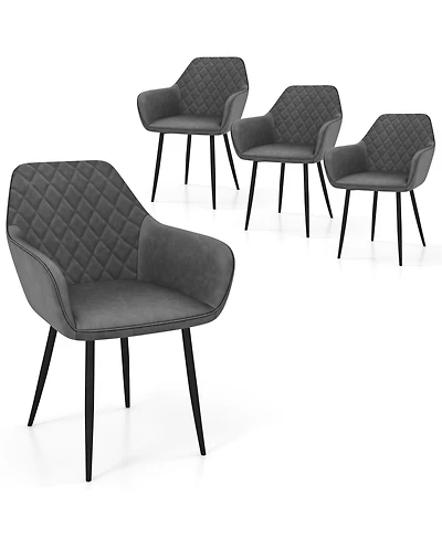 Gymax Leisure Dining Chair Set of 4 Upholstered Accent Chairs w/ Curved Backrest