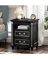 Vlsrka Nightstand with Charging Station, 3-Color Led & 2 Drawers