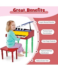 30-Key Wood Toy Kids Grand Piano with Bench and Music Rack