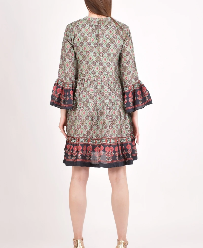 Raas Women's Boho Green Mini Dress