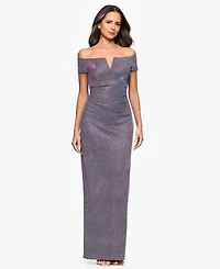 Xscape Women's Glitter Off-The-Shoulder Long Sheath Dress