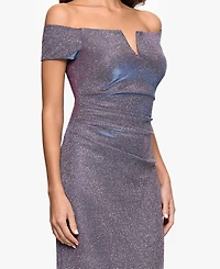 Xscape Women's Glitter Off-The-Shoulder Long Sheath Dress