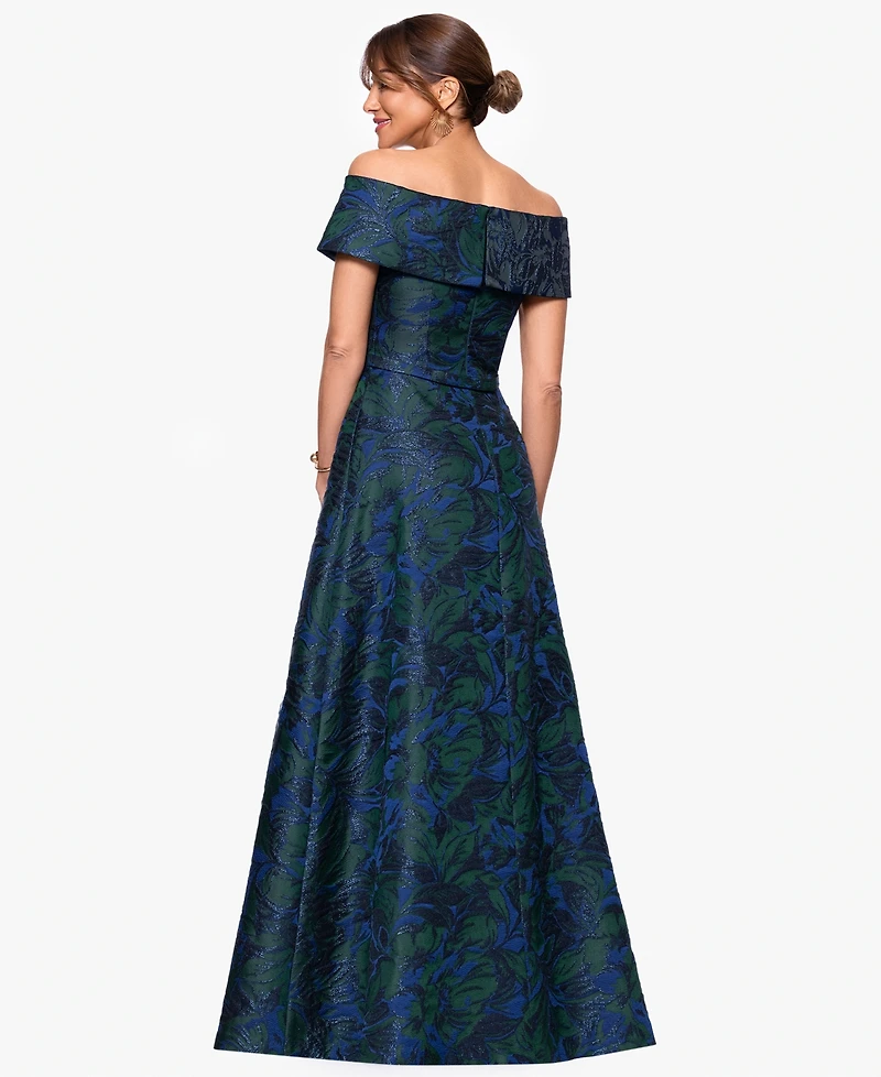 Xscape Women's Jacquard Off-The-Shoulder Ball Gown
