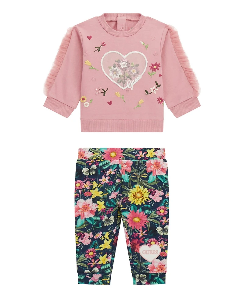 Guess Baby Girls 2-Piece Ruffle Long Sleeve Sweater and Sweatpants Set