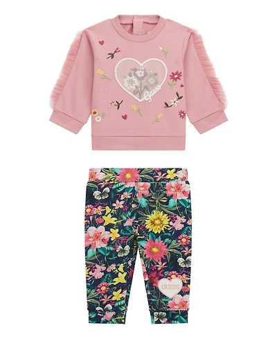 Guess Baby Girls 2-Piece Ruffle Long Sleeve Sweater and Sweatpants Set