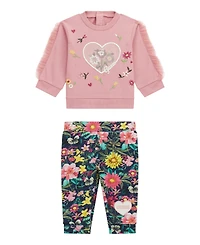 Guess Baby Girls 2-Piece Ruffle Long Sleeve Sweater and Sweatpants Set
