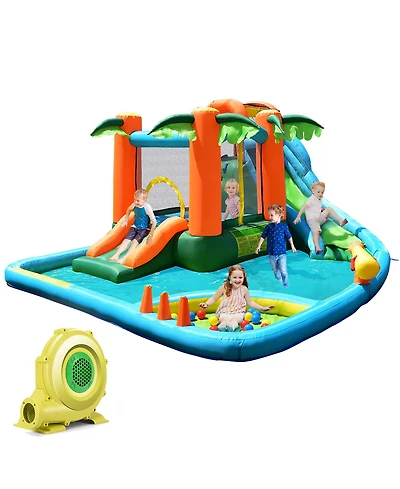 Gymax Inflatable Bounce House Jump Bouncer Kids Water Park Splash Play Center w/Blower