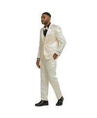 Stacy Adams Men's 3-Piece Paisley Jacket With Solid Vest And Pants Suit Notch Lapel