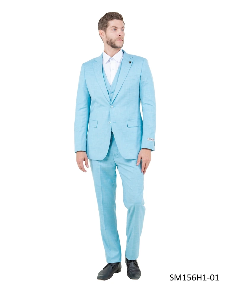 Stacy Adams Big & Tall Solid Textured 3-Piece Jacket With Vest And Pants Suit Notch Lapel