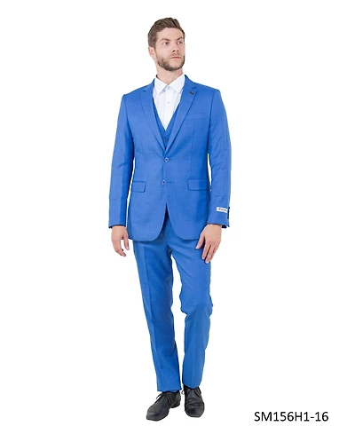 Stacy Adams Big & Tall Solid Textured 3-Piece Jacket With Vest And Pants Suit Notch Lapel