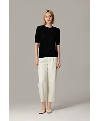 Jennie Liu Women's Tissue Weight 75% Merino Wool 25% Silk Crew Neck Short Sleeve T Shirt Sweater | Ultra Soft Machine-Washable Sweaters