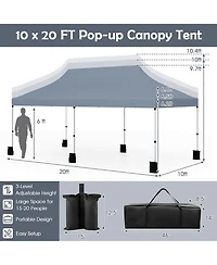 Gymax 10 x 20FT Pop-up Canopy Tent Folding Instant Sun Shelter w/ 3 Adjustable Heights