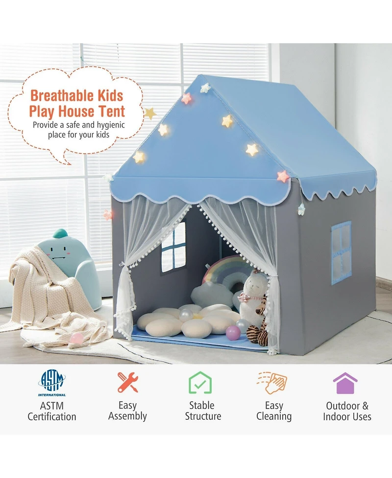 Kids Playhouse Tent with Star Lights and Mat