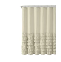 Kate Aurora Boho Chic Matelasse Ruffled Taupe Fabric Shower Curtain - 72 in. Long
