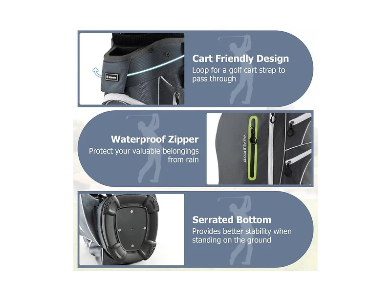 9.5 Inch Lightweight Golf Cart Bag with 15 Way Top Dividers