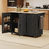 Casainc 51.2" Farmhouse Kitchen Cart with Drop Leaf, Textured Finish, Storage and Towel Rack