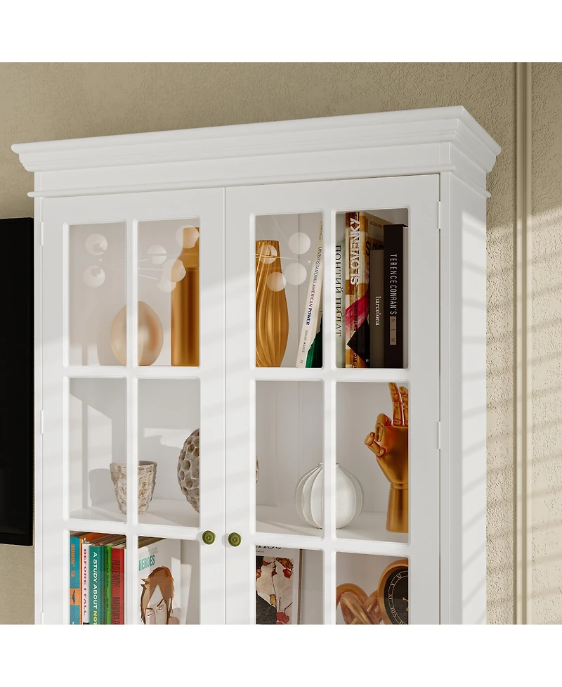 High quality luxury white multifunctional Tv cabinet, display cabinet, 12 doors, tempered glass