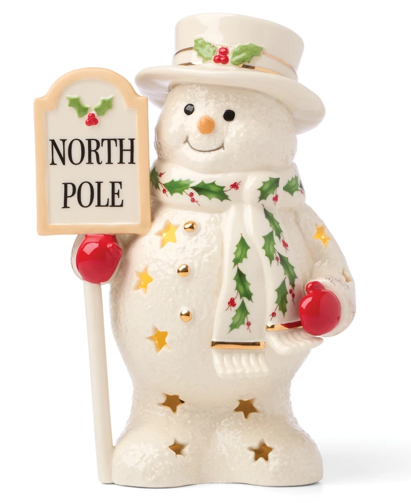 Lenox Happy Holly Days North Pole Snowman Lit Figurine