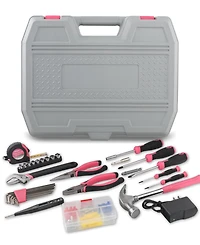 121-Piece Home Tool Set with 12V Cordless Drill – Pink and Black Diy Kit with Storage Case