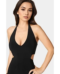 Bebe Women's Slit Front Cutout Halter Midi Dress