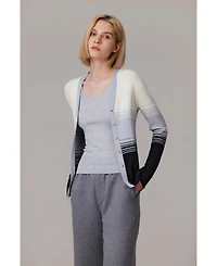 Jennie Liu Women's Lurex Wool Cardigan | Metallic Button Up V Neck Sweater Ultra Soft Ribbed Shimmer Knit Machine Washable Sweaters