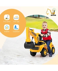 Gymax Kids Ride on Excavator w/ Adjustable Shovel Anti-Tipping Block Engine Sound
