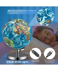 3-in-1 Illuminated World Globe with Stand and 88 Constellations