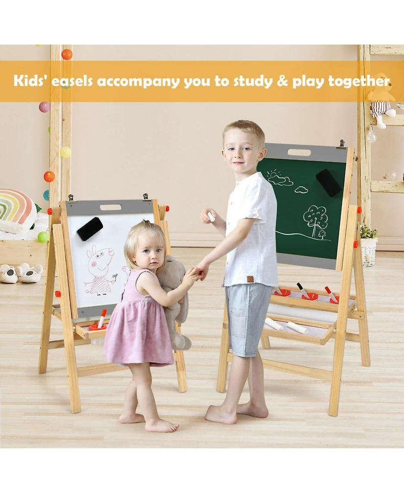 Kids Art Easel with Paper Roll Double Sided Chalkboard and Whiteboard