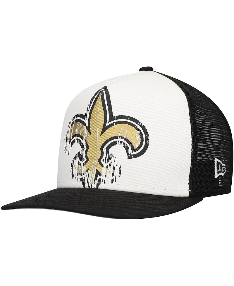 New Era Big Boys and Girls White/Black New Orleans Saints Distressed 9FIFTY A-Frame Snapback Hat