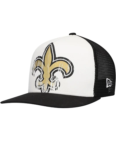 New Era Big Boys and Girls White/Black New Orleans Saints Distressed 9FIFTY A-Frame Snapback Hat
