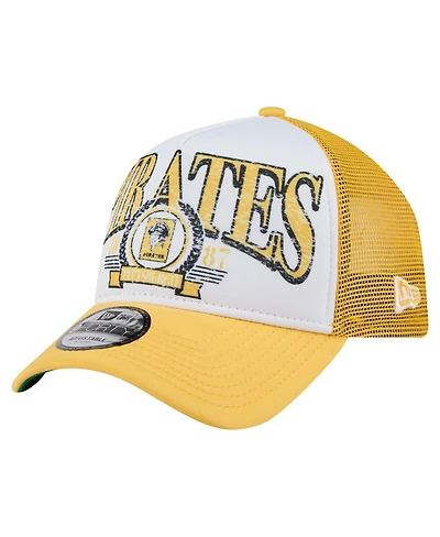 New Era Men's White/Gold Pittsburgh Pirates Distressed 9FORTY A-Frame Adjustable Trucker Hat