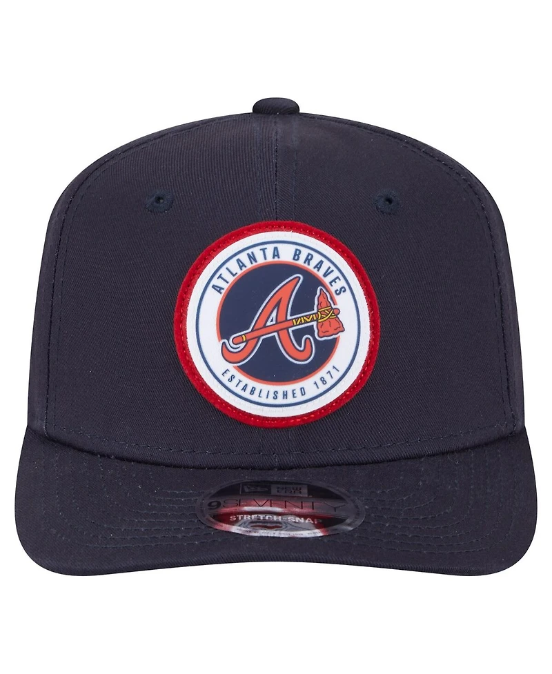 New Era Men's Navy Atlanta Braves Circle Patch 9SEVENTY Stretch-Snap Hat