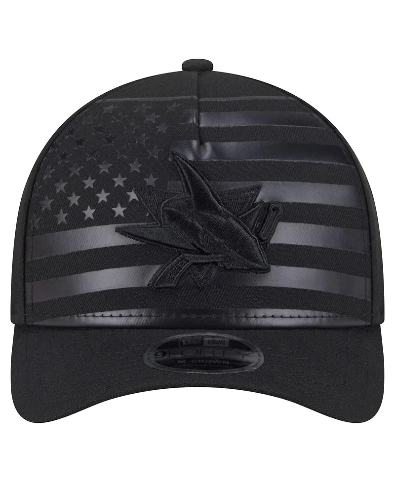 New Era Men's Black San Jose Sharks Game Day Stealth Flag 9FORTY A-Frame Adjustable Hat