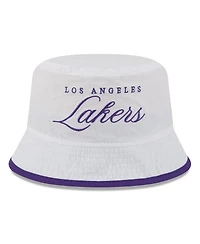 New Era Men's White/Purple Los Angeles Lakers 2025 Nba Draft Nylon Bucket Hat