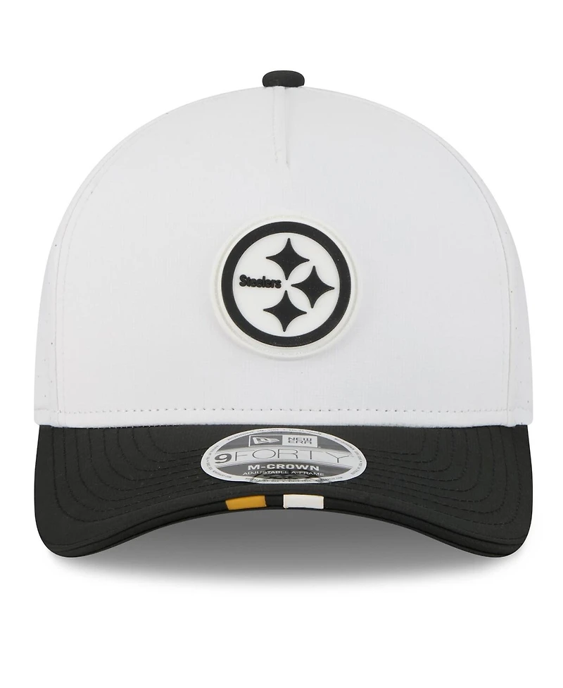 New Era Men's White/Black Pittsburgh Steelers 2025 Nfl Training Camp A-Frame 9FORTY Adjustable Hat