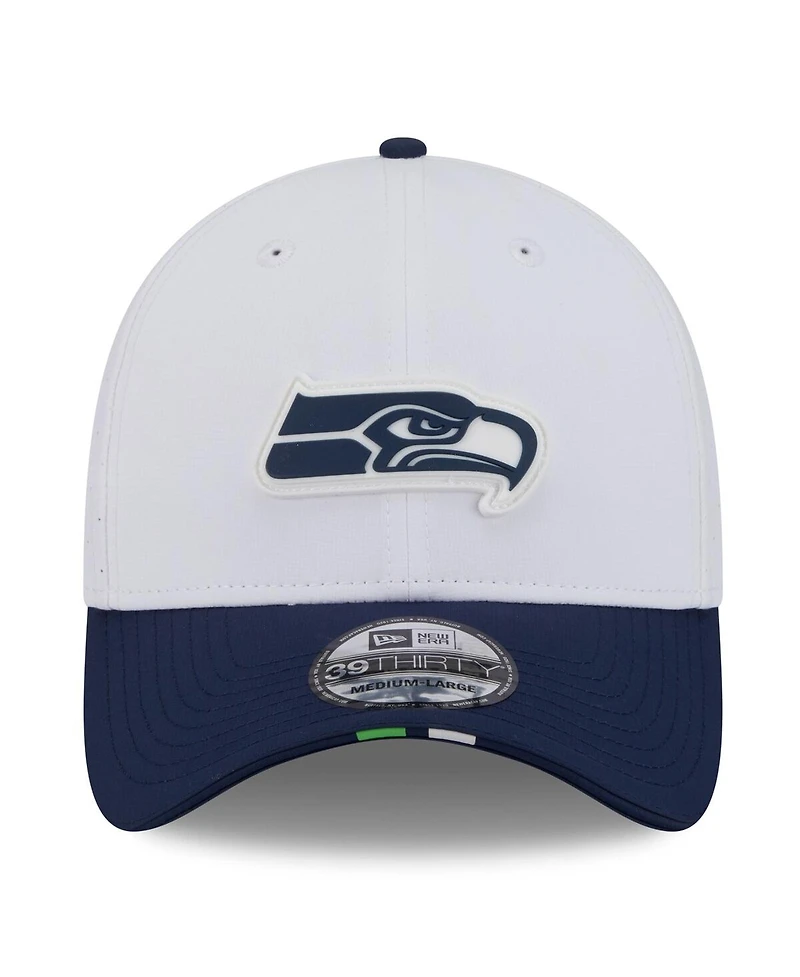 New Era Men's White/College Navy Seattle Seahawks 2025 Nfl Training Camp 39THIRTY Flex Hat