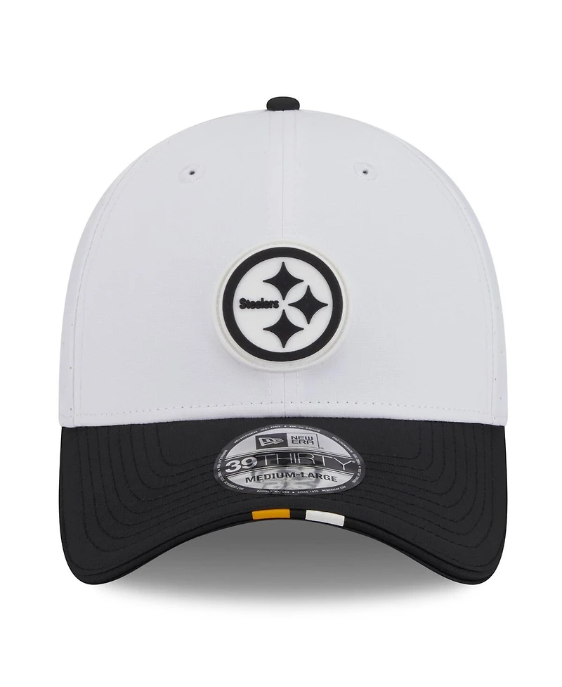 New Era Men's White/Black Pittsburgh Steelers 2025 Nfl Training Camp 39THIRTY Flex Hat